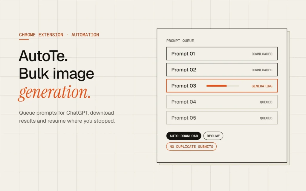 Illustration of the AutoTe prompt queue with downloads and resume