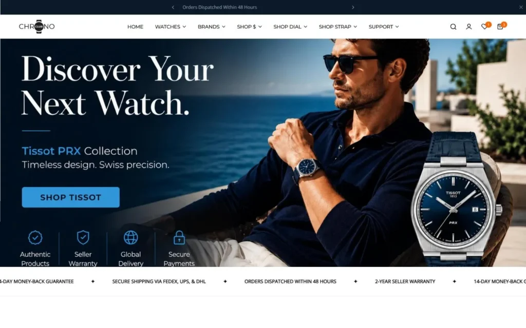 Club Chrono homepage on desktop