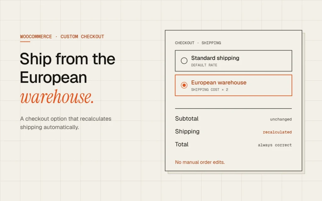 Illustration of the European-warehouse shipping option at WooCommerce checkout