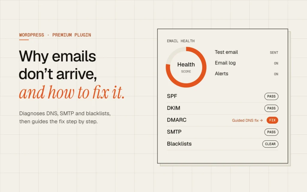 Illustration of the Jafri Email Inspector Pro health checks: SPF, DKIM, DMARC, SMTP and blacklists