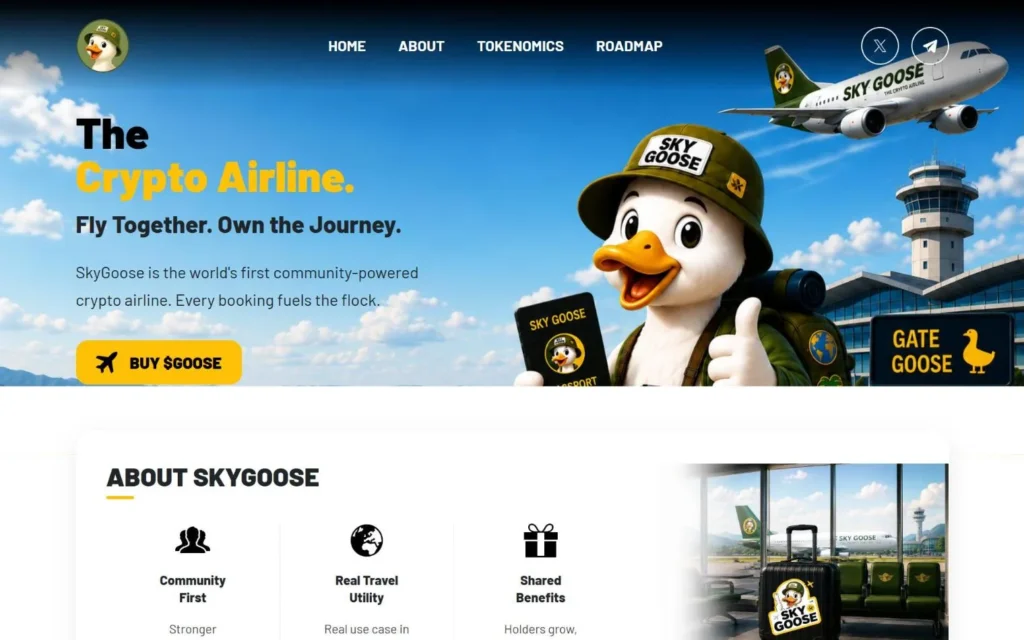 Sky Goose homepage on desktop