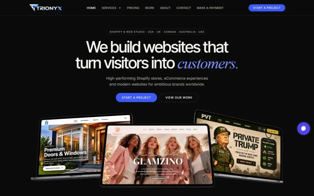 Trionyx homepage on desktop