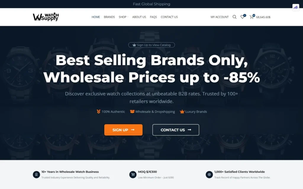WS Watch Supply homepage on desktop
