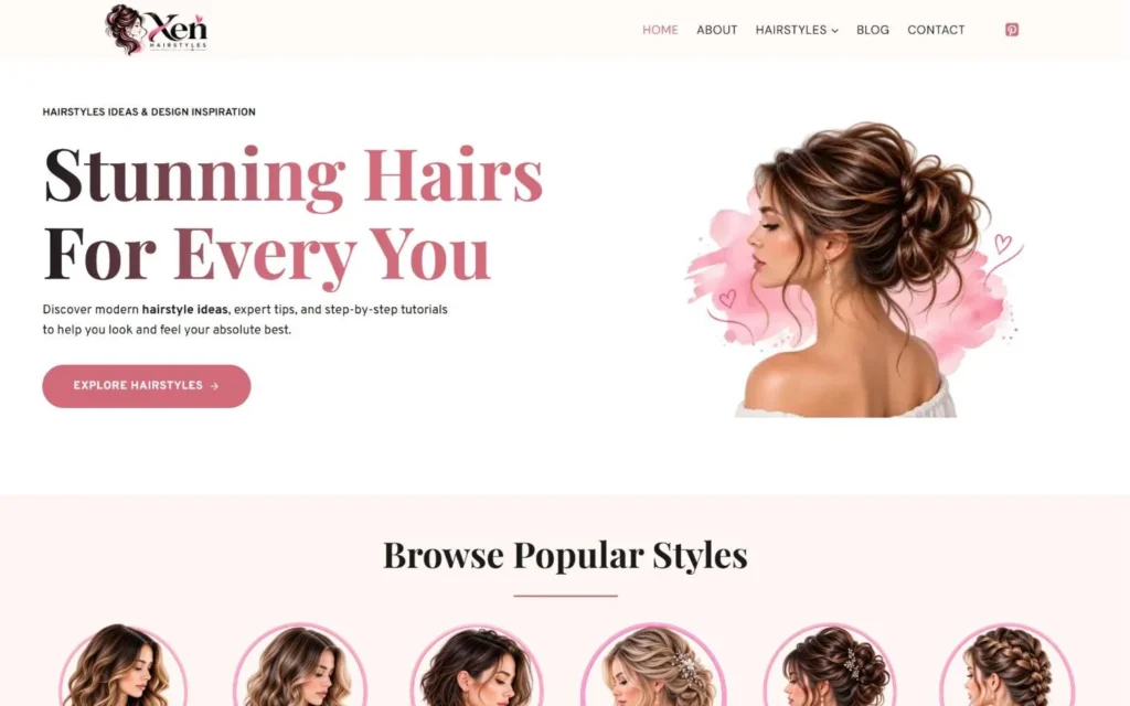 Xen Hairstyles homepage on desktop